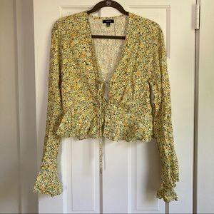 AFRM Floral Bell Sleeve Yellow cropped